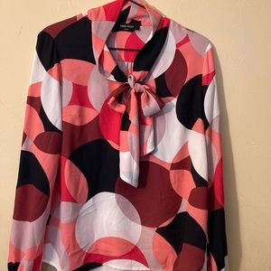 Nine West blouse top pink dots pussy bow Medium